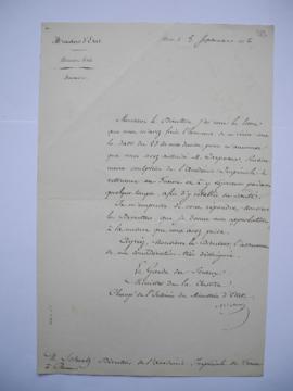 lettre au sujet de l’autorisation donnée au sculpteur Carpeaux de séjourner en France pour son ré...