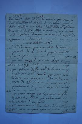 cahier des comptes et quittance pour les travaux d’octobre à décembre 1826, du vitrier Felice Dur...