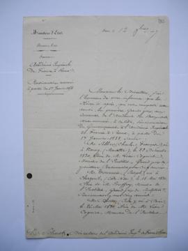lettre informant des premiers Grands prix de Rome nommés à partir du 1er janvier 1858,