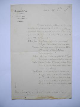 lettre faisant connaître les noms des premiers Grands Prix de Rome à partir du 1er janvier 1856