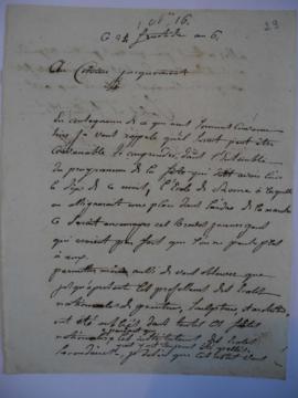 Brouillon de lettre concernant l'organisation de la fête nationale du 10 septembre 1798, de Josep...