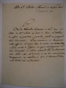 Lettre informant de la visite du chevalier Ramette à l'Académie, fol. 188